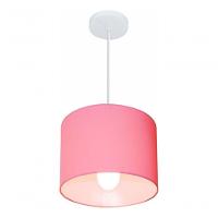 Lustre Pendente Cilíndrico Md-4113 Cúpula Em Tecido 30x25cm Rosa Bebê - Bivolt - 3