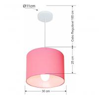 Lustre Pendente Cilíndrico Md-4113 Cúpula Em Tecido 30x25cm Rosa Bebê - Bivolt - 4