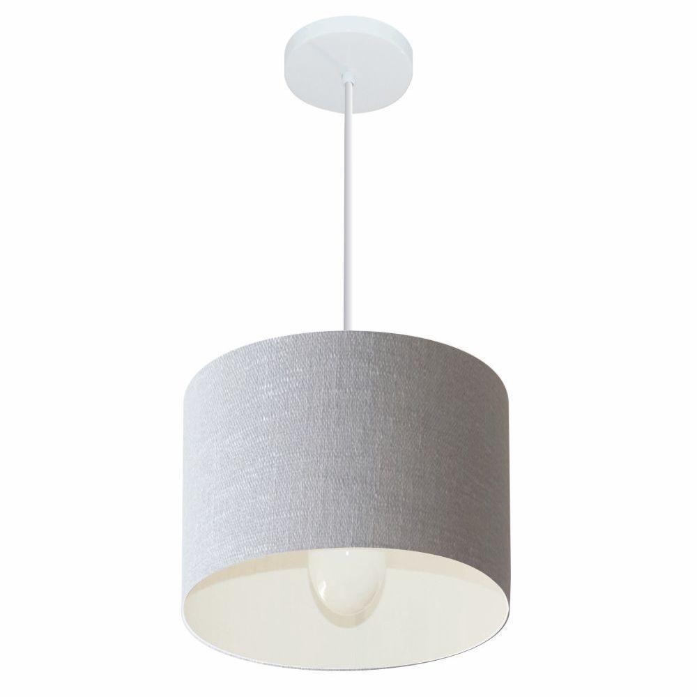 Lustre Pendente Cilíndrico Md-4054 Cúpula Em Tecido 30x21cm Rustico Cinza - Bivolt - 1
