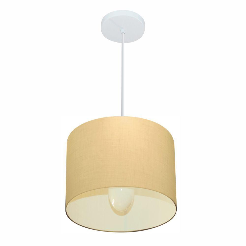 Lustre Pendente Cilíndrico Md-4054 Cúpula Em Tecido 30x21cm Algodão Crú - Bivolt - 1