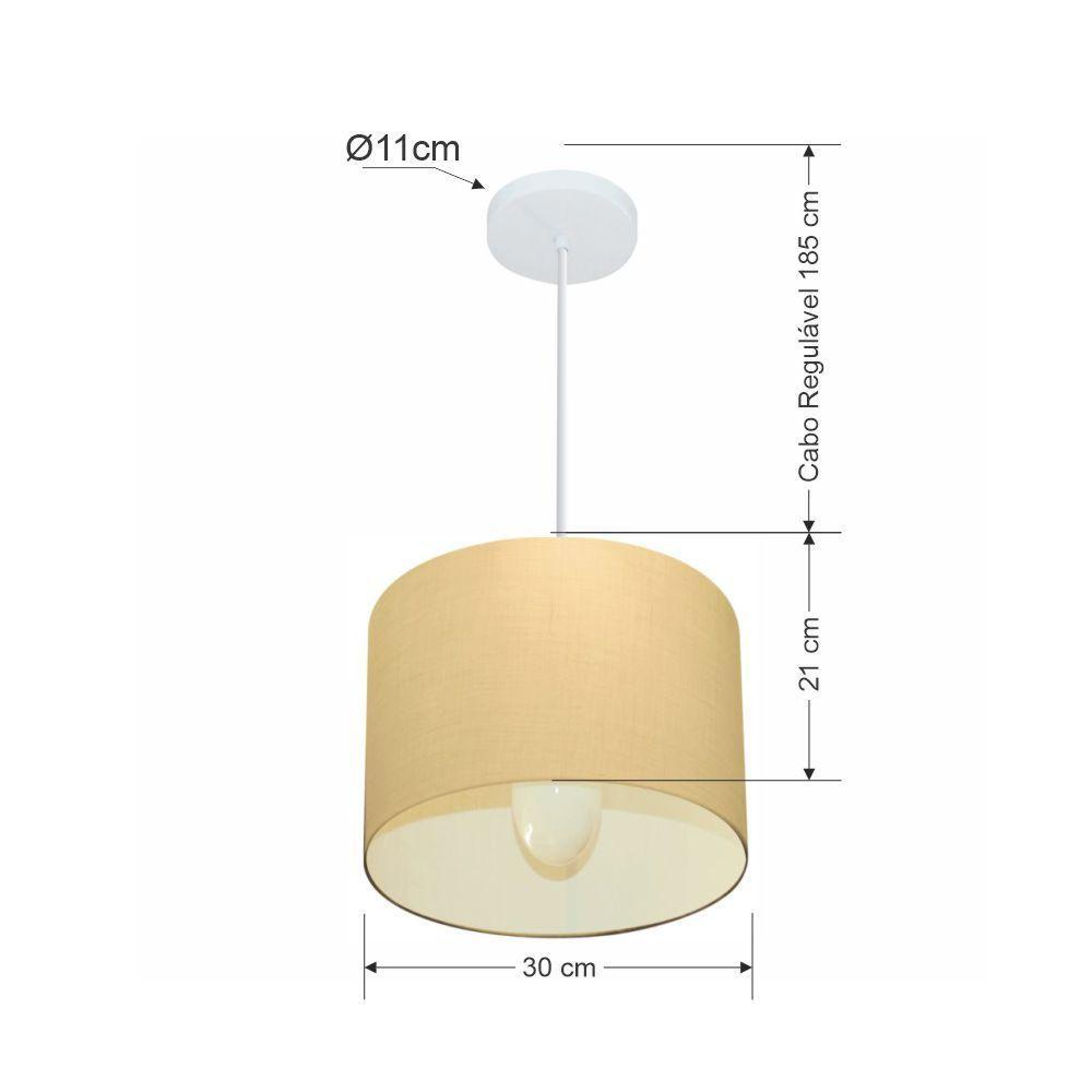 Lustre Pendente Cilíndrico Md-4054 Cúpula Em Tecido 30x21cm Algodão Crú - Bivolt - 2