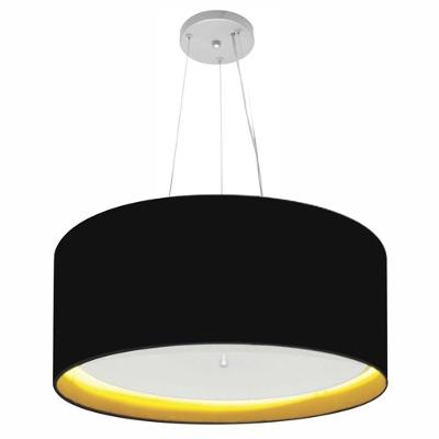 Lustre Pendente Cilíndrico Md-4145 Cúpula Em Tecido 50x25cm Preto / Amarelo - Bivolt