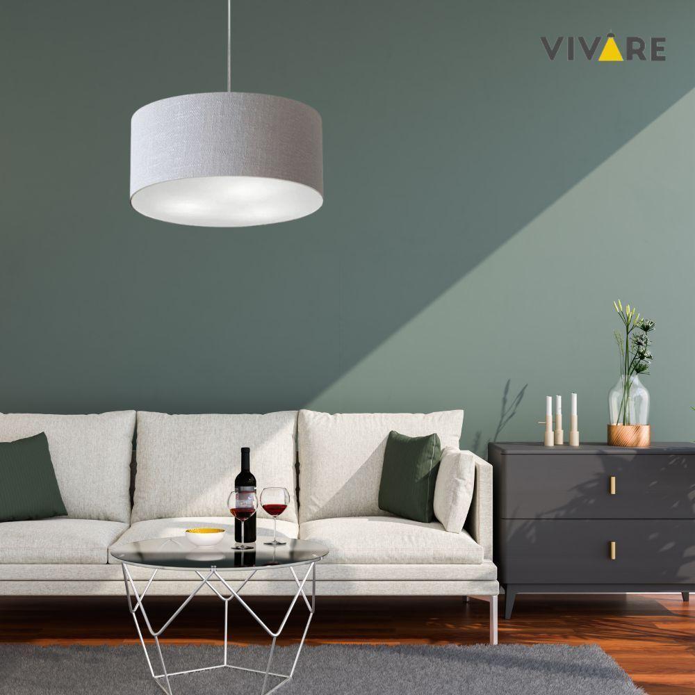 Lustre Pendente Cilíndrico Md-4099 Cúpula Em Tecido 40x25cm Rustico Cinza - Bivolt - 3