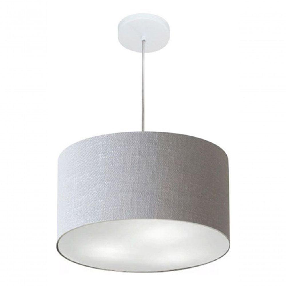Lustre Pendente Cilíndrico Md-4099 Cúpula Em Tecido 40x25cm Rustico Cinza - Bivolt - 4