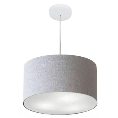 Lustre Pendente Cilíndrico Md-4099 Cúpula Em Tecido 40x25cm Rustico Cinza - Bivolt