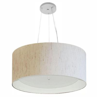 Lustre Pendente Cilíndrico Md-4145 Cúpula Em Tecido 50x25cm Linho Bege / Branco - Bivolt
