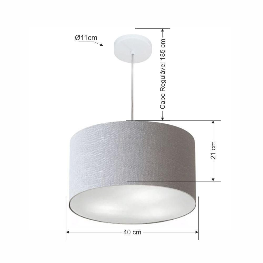 Lustre Pendente Cilíndrico Md-4019 Cúpula Em Tecido 40x21cm Rustico Cinza - Bivolt - 3