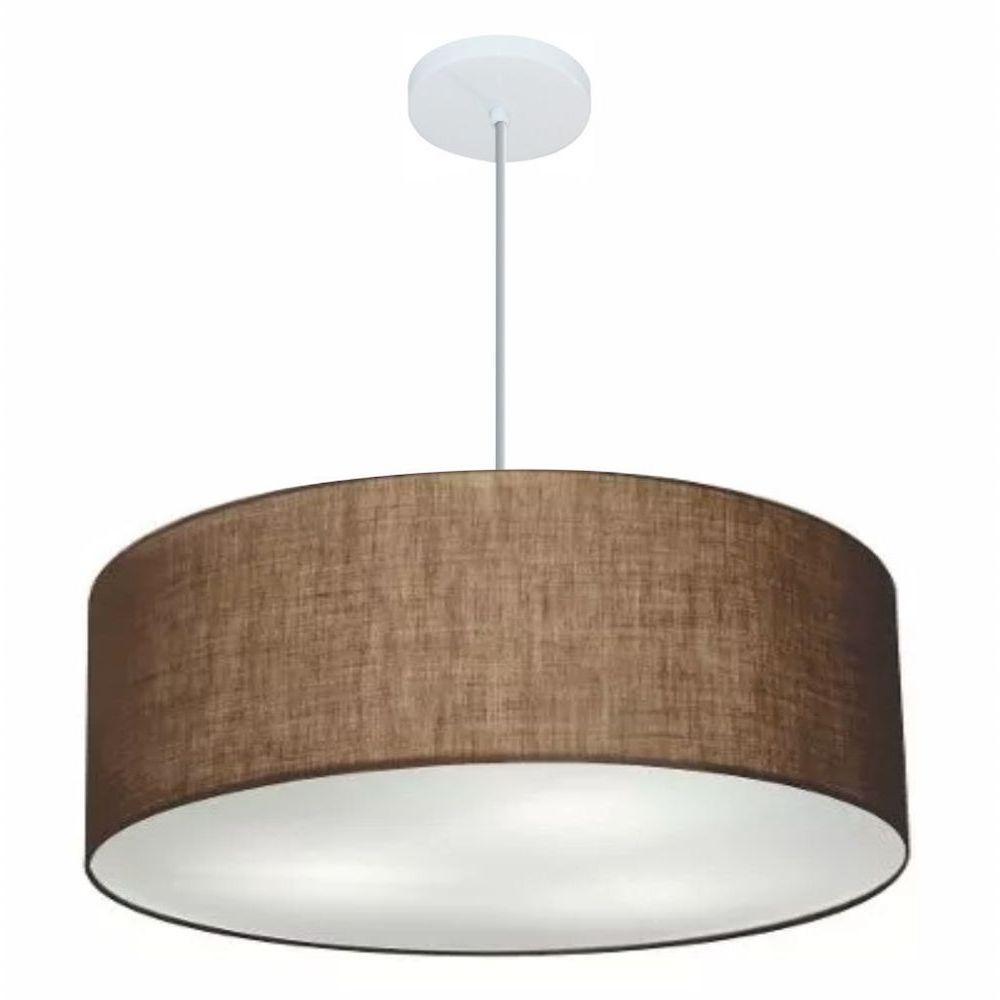 Lustre Pendente Cilíndrico Md-4079 Cúpula Em Tecido 60x21cm Café - Bivolt - 1