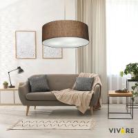 Lustre Pendente Cilíndrico Md-4079 Cúpula Em Tecido 60x21cm Café - Bivolt - 3