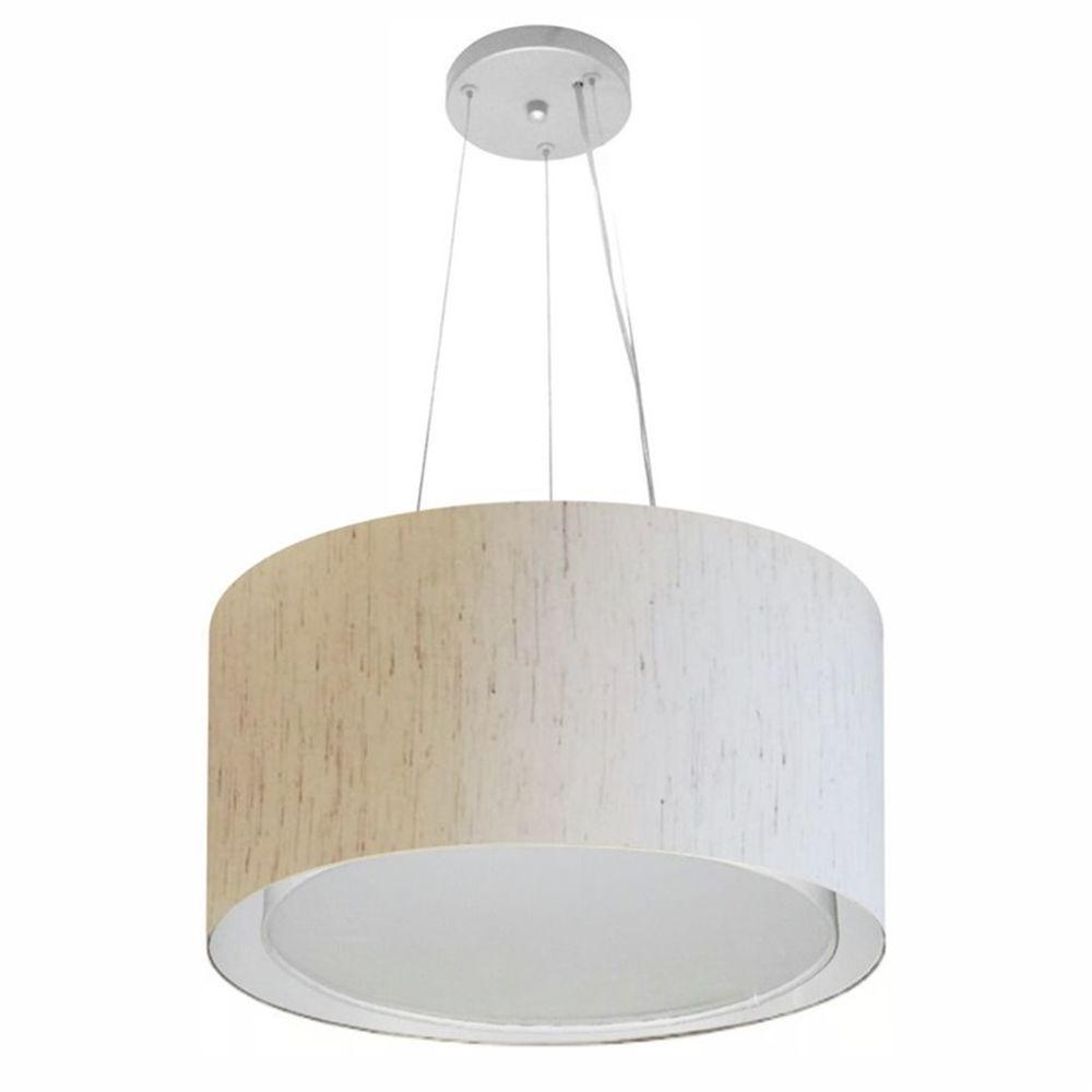 Lustre Pendente Cilíndrico Duplo Md-4123 Cúpula Em Tecido 40x25cm Linho Bege - Bivolt - 1