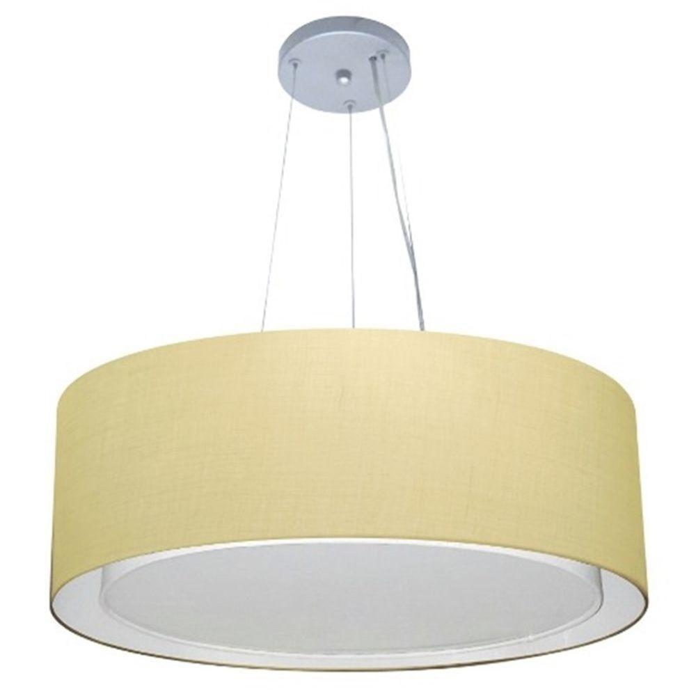 Lustre Pendente Cilíndrico Duplo Md-4126 Cúpula Em Tecido 80x30cm Algodão Crú - Bivolt - 1
