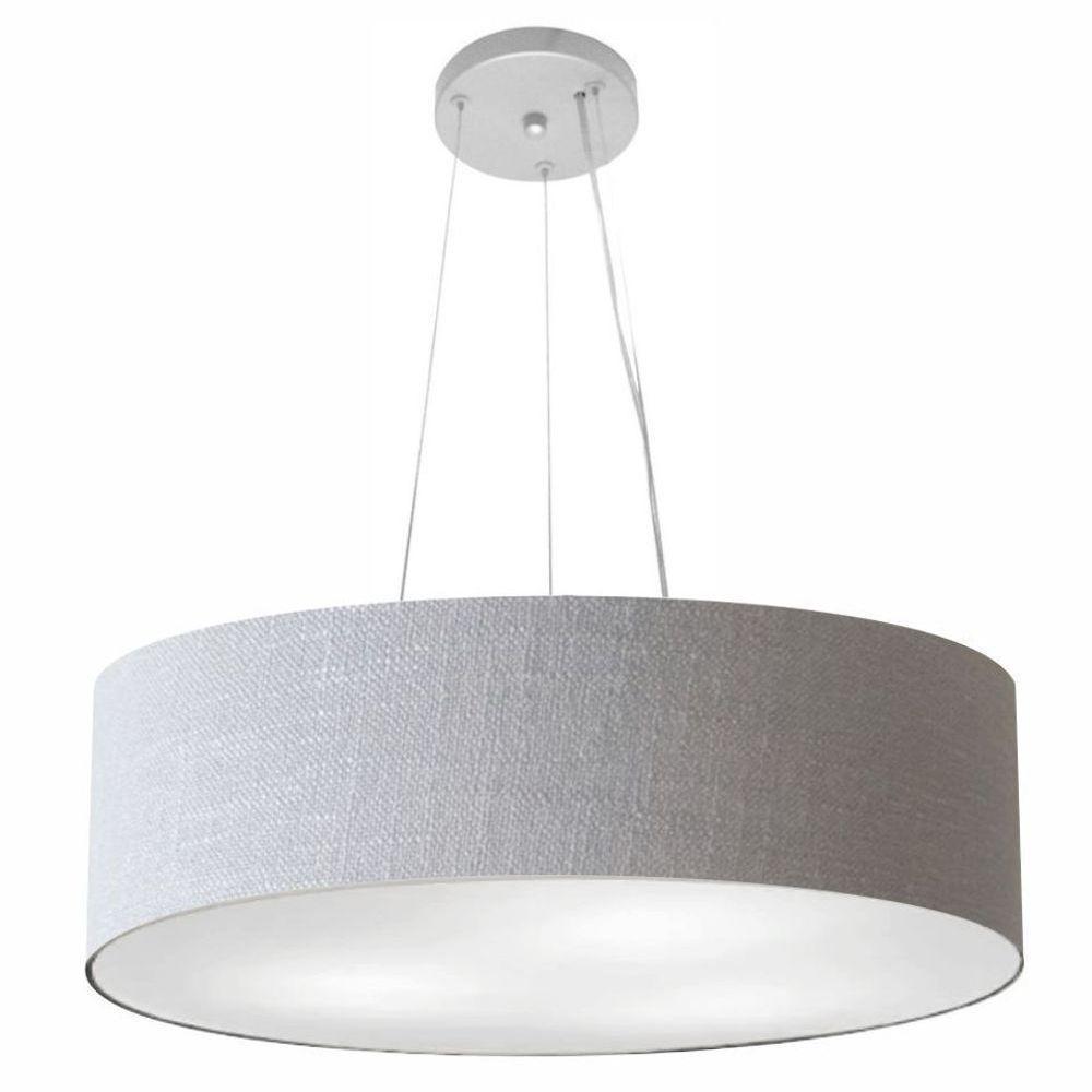 Lustre Pendente Cilíndrico Md-4136 Cúpula Em Tecido 80x15cm Rustico Cinza - Bivolt - 1
