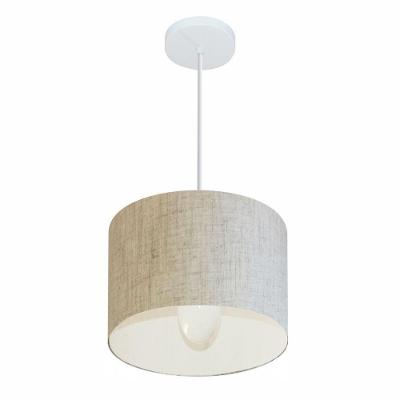 Lustre Pendente Cilíndrico Md-4113 Cúpula Em Tecido 30x25cm Rustico Bege - Bivolt