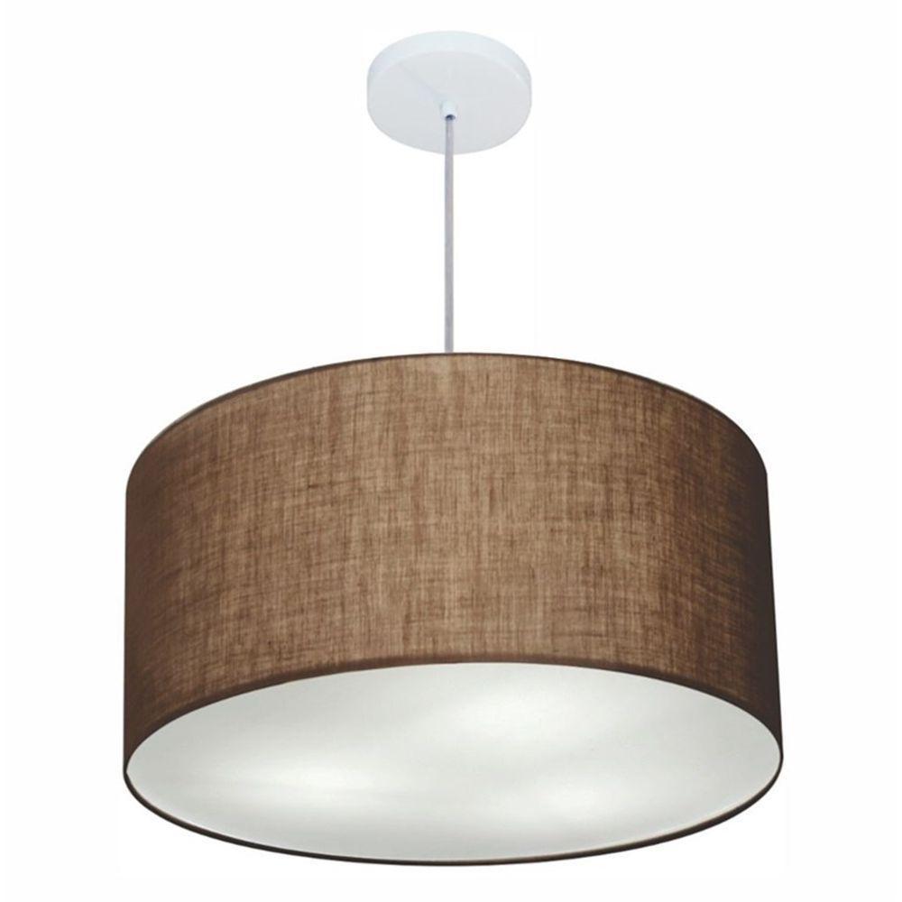 Lustre Pendente Cilíndrico Md-4101 Cúpula Em Tecido 60x30cm Café - Bivolt - 1