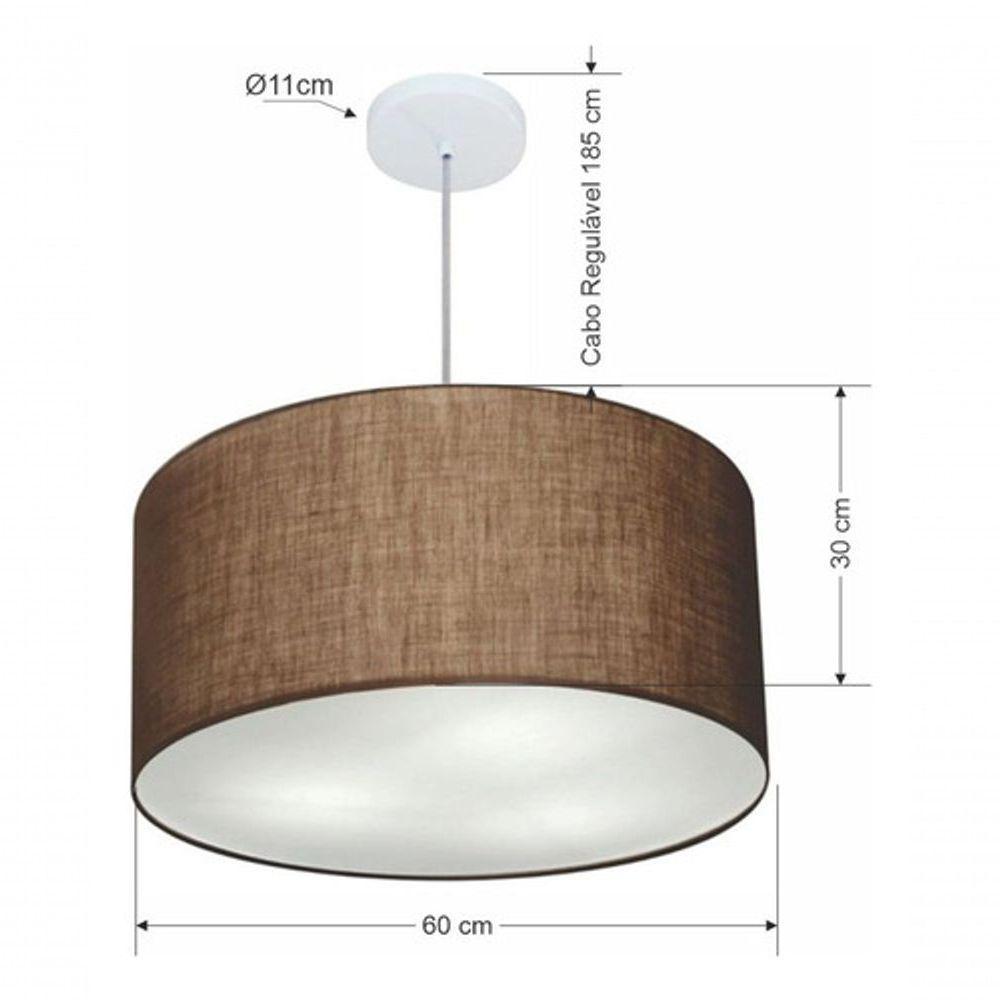 Lustre Pendente Cilíndrico Md-4101 Cúpula Em Tecido 60x30cm Café - Bivolt - 5