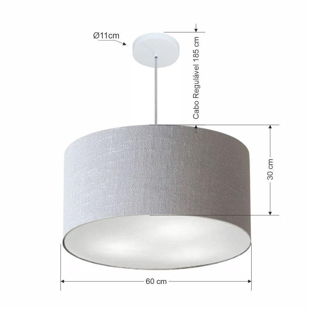 Lustre Pendente Cilíndrico Md-4080 Cúpula Em Tecido 60x30cm Rustico Cinza - Bivolt - 2