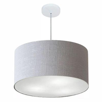Lustre Pendente Cilíndrico Md-4080 Cúpula Em Tecido 60x30cm Rustico Cinza - Bivolt