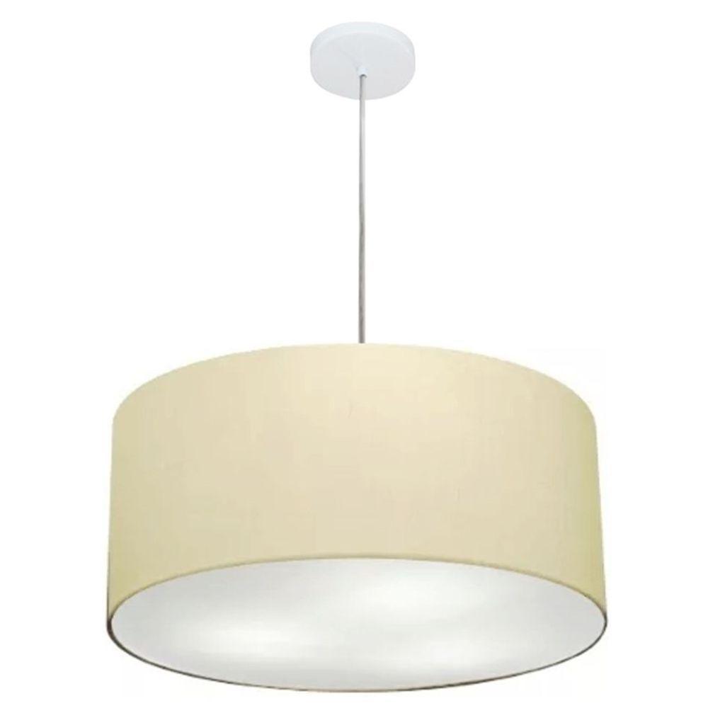 Lustre Pendente Cilíndrico Md-4049 Cúpula Em Tecido 50x21cm Algodão Crú - Bivolt - 1