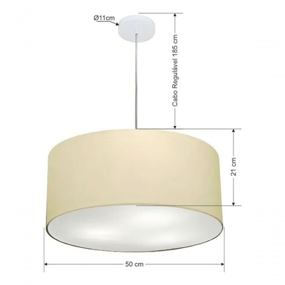 Lustre Pendente Cilíndrico Md-4049 Cúpula Em Tecido 50x21cm Algodão Crú - Bivolt - 5