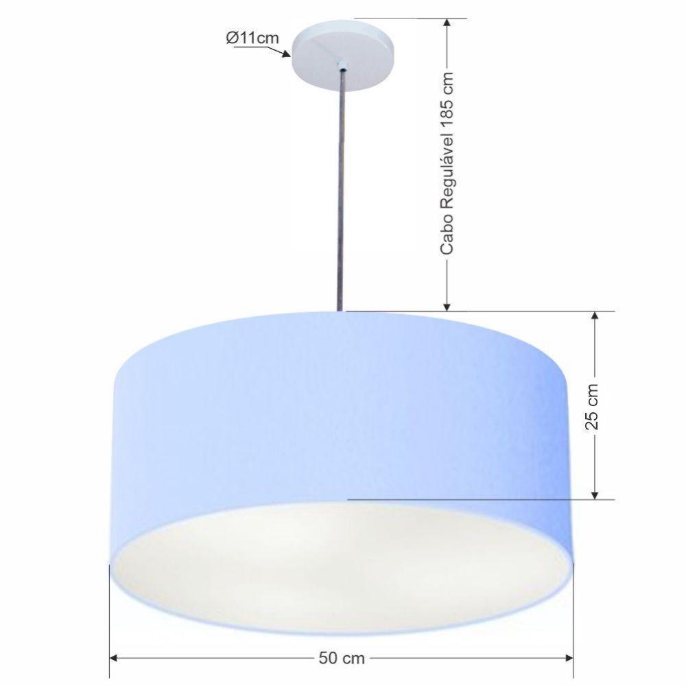 Lustre Pendente Cilíndrico Md-4100 Cúpula Em Tecido 50x25cm Azul Bebê - Bivolt - 2