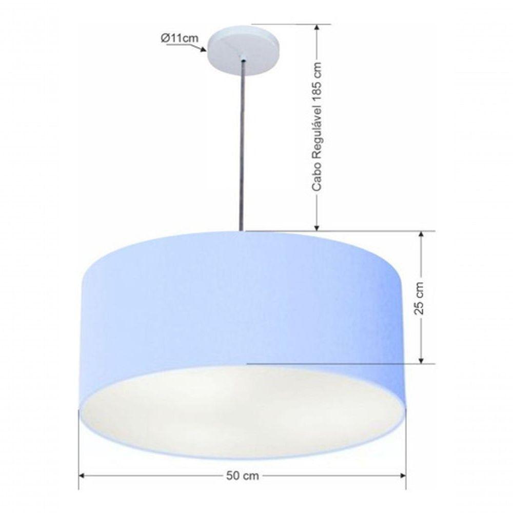 Lustre Pendente Cilíndrico Md-4100 Cúpula Em Tecido 50x25cm Azul Bebê - Bivolt - 5