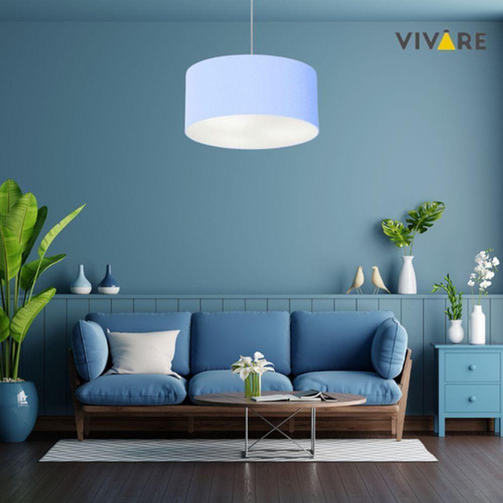 Lustre Pendente Cilíndrico Md-4100 Cúpula Em Tecido 50x25cm Azul Bebê - Bivolt - 6