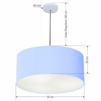 Lustre Pendente Cilíndrico Md-4100 Cúpula Em Tecido 50x25cm Azul Bebê - Bivolt - 2