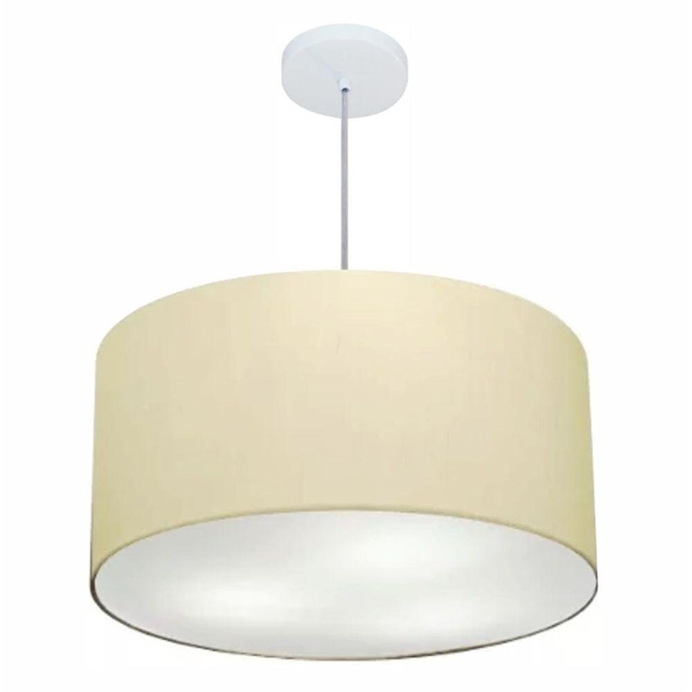 Lustre Pendente Cilíndrico Md-4101 Cúpula Em Tecido 60x30cm Algodão Crú - Bivolt - 1