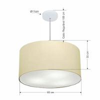 Lustre Pendente Cilíndrico Md-4101 Cúpula Em Tecido 60x30cm Algodão Crú - Bivolt - 2