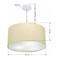 Lustre Pendente Cilíndrico Md-4101 Cúpula Em Tecido 60x30cm Algodão Crú - Bivolt - 5