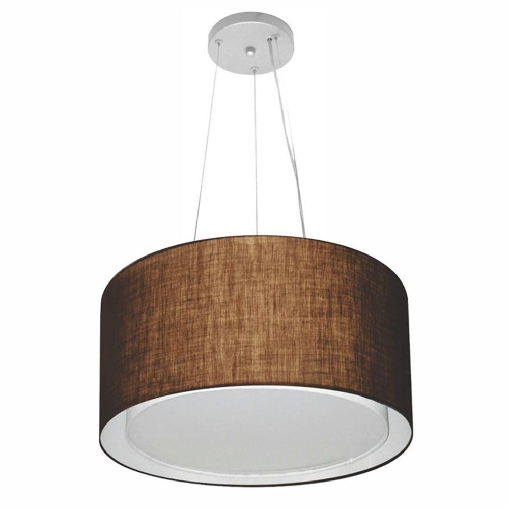 Lustre Pendente Cilíndrico Duplo Md-4123 Cúpula Em Tecido 40x25cm Café - Bivolt - 1