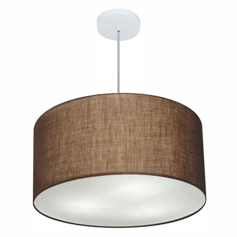 Lustre Pendente Cilíndrico Md-4080 Cúpula Em Tecido 60x30cm Café - Bivolt - 1