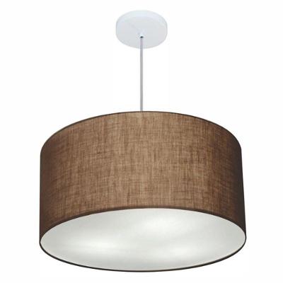 Lustre Pendente Cilíndrico Md-4080 Cúpula Em Tecido 60x30cm Café - Bivolt