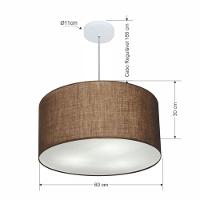 Lustre Pendente Cilíndrico Md-4080 Cúpula Em Tecido 60x30cm Café - Bivolt - 2