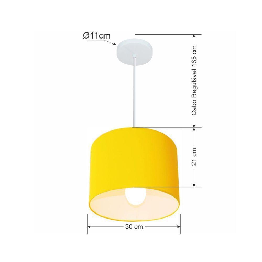 Lustre Pendente Cilíndrico Md-4054 Cúpula Em Tecido 30x21cm Amarelo - Bivolt - 2