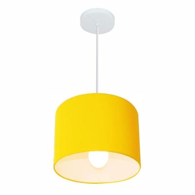 Lustre Pendente Cilíndrico Md-4054 Cúpula Em Tecido 30x21cm Amarelo - Bivolt
