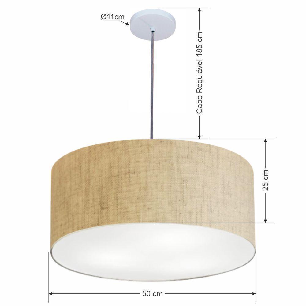 Lustre Pendente Cilíndrico Md-4100 Cúpula Em Tecido 50x25cm Rustico Bege - Bivolt - 2