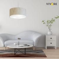 Lustre Pendente Cilíndrico Md-4100 Cúpula Em Tecido 50x25cm Rustico Bege - Bivolt - 3