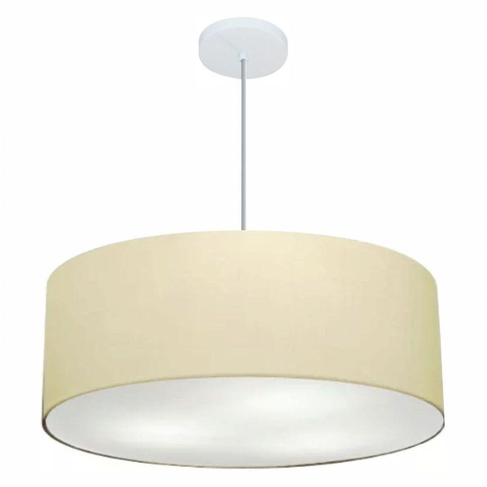 Lustre Pendente Cilíndrico Md-4079 Cúpula Em Tecido 60x21cm Algodão Crú - Bivolt - 1
