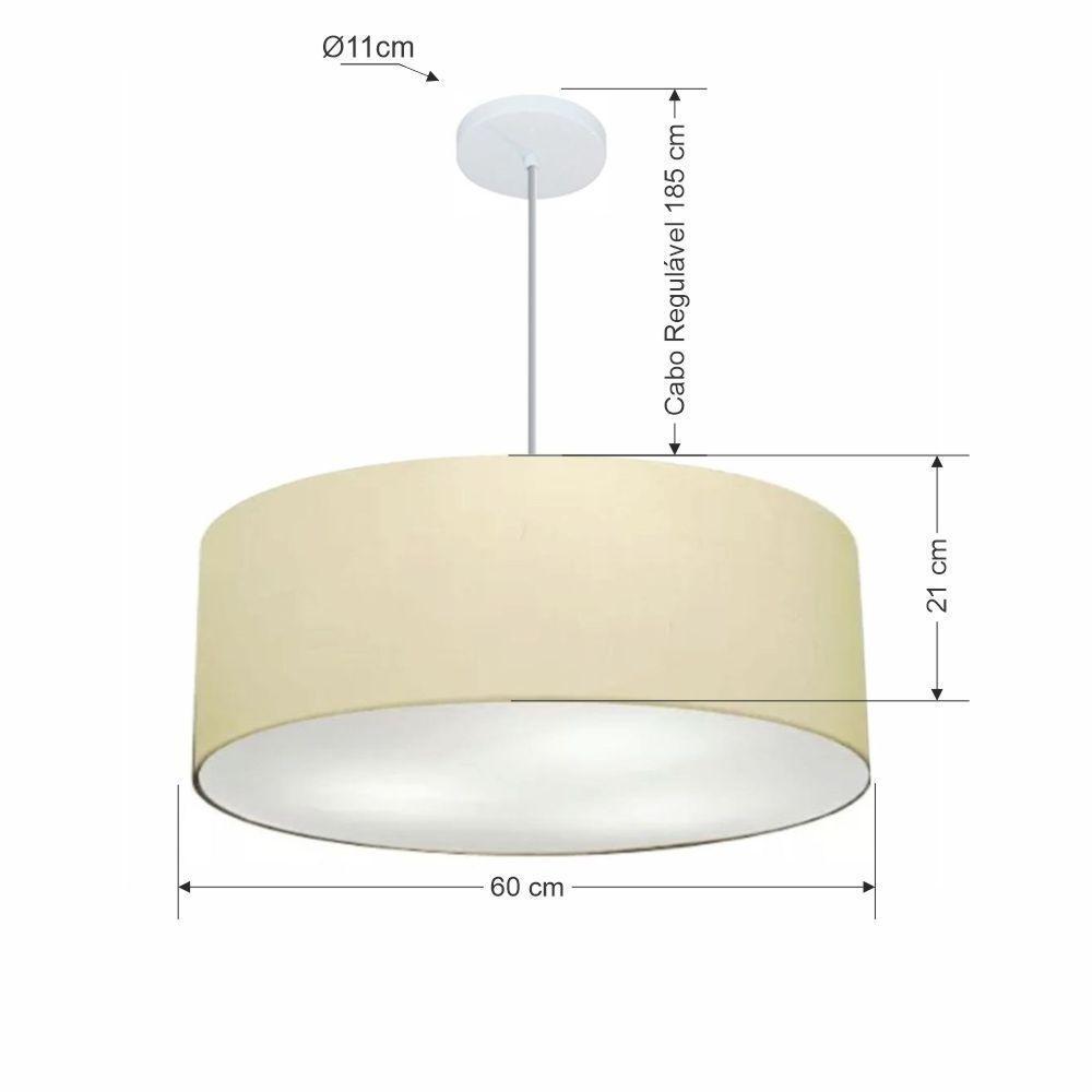 Lustre Pendente Cilíndrico Md-4079 Cúpula Em Tecido 60x21cm Algodão Crú - Bivolt - 2