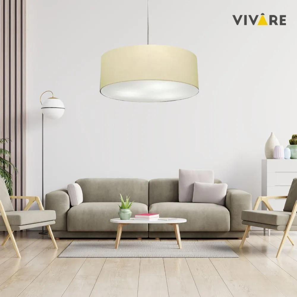 Lustre Pendente Cilíndrico Md-4079 Cúpula Em Tecido 60x21cm Algodão Crú - Bivolt - 3