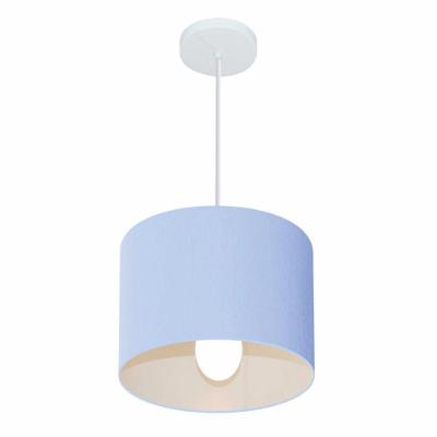 Lustre Pendente Cilíndrico Md-4113 Cúpula Em Tecido 30x25cm Azul Bebê - Bivolt