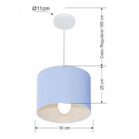 Lustre Pendente Cilíndrico Md-4113 Cúpula Em Tecido 30x25cm Azul Bebê - Bivolt - 4
