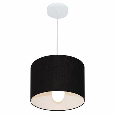 Lustre Pendente Cilíndrico Md-4054 Cúpula Em Tecido 30x21cm Preto - Bivolt