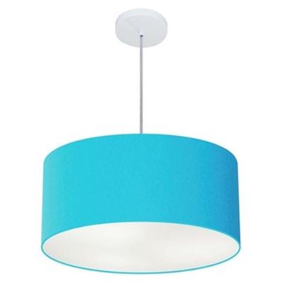 Lustre Pendente Cilíndrico Md-4049 Cúpula Em Tecido 50x21cm Azul Turquesa - Bivolt