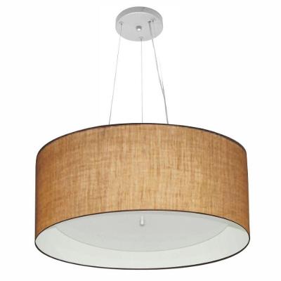 Lustre Pendente Cilíndrico Md-4145 Cúpula Em Tecido 50x25cm Palha / Branco - Bivolt