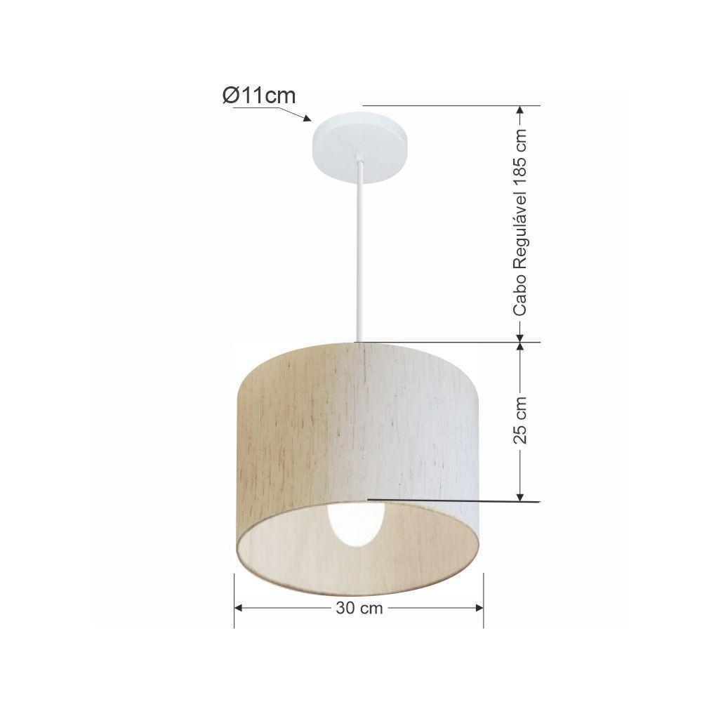 Lustre Pendente Cilíndrico Md-4113 Cúpula Em Tecido 30x25cm Linho Bege - Bivolt - 2