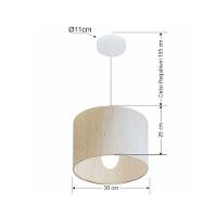 Lustre Pendente Cilíndrico Md-4113 Cúpula Em Tecido 30x25cm Linho Bege - Bivolt - 2