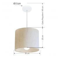 Lustre Pendente Cilíndrico Md-4113 Cúpula Em Tecido 30x25cm Linho Bege - Bivolt - 4