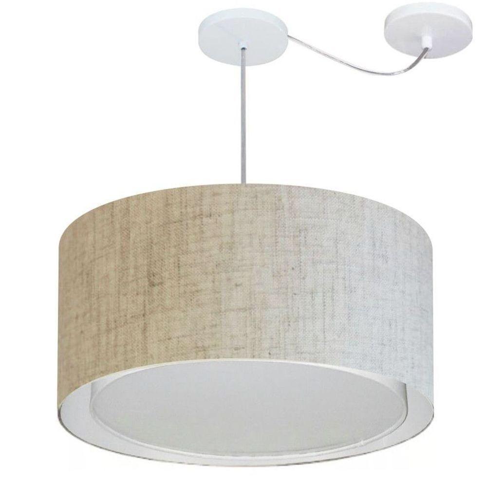 Lustre Pendente Cilíndrico Com Desvio Md-4308 Cúpula Em Tecido 50x30cm Rustico Bege - Bivolt - 1